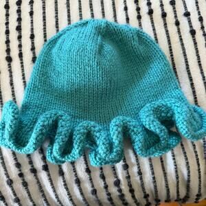 Hand Knit Ruffle Edge Kids hat Beanie